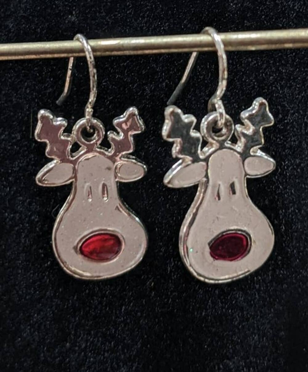 Mi Amore Rudolph Red Nosed Reindeer Enamel Earrings White Dangle